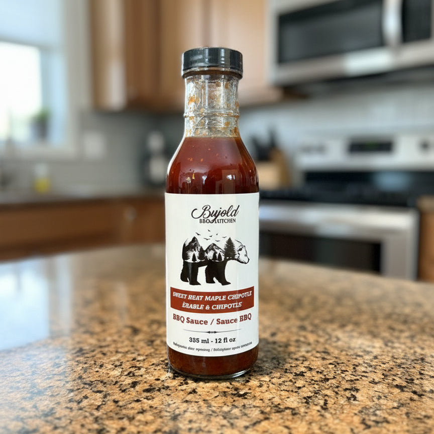 Bujold BBQ & Kitchen Sauce on a countertop